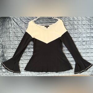 Ann Taylor Cream and Black Peplum Sweater